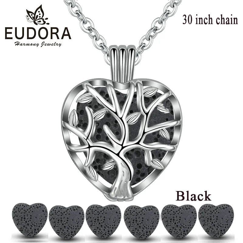 image-Eudora 20mm Lava Necklace Pendant Heart Volcanic Stone Tree of life Cage Pendant Necklace For DIY Essential Oil Perfume KFC10N20