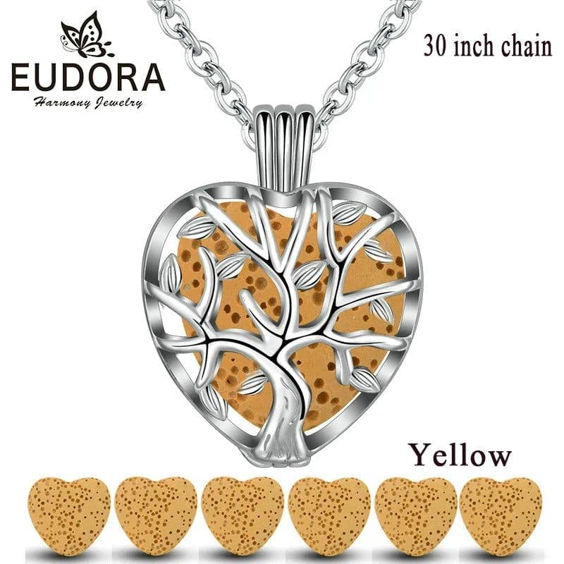 image-Eudora 20mm Lava Necklace Pendant Heart Volcanic Stone Tree of life Cage Pendant Necklace For DIY Essential Oil Perfume KFC10N20