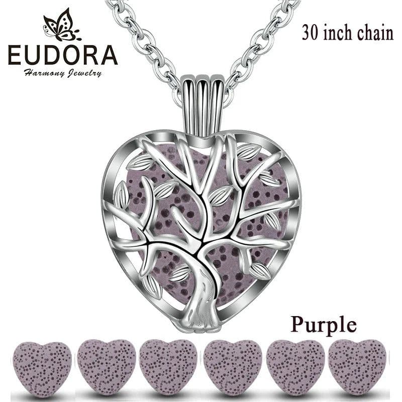 image-Eudora 20mm Lava Necklace Pendant Heart Volcanic Stone Tree of life Cage Pendant Necklace For DIY Essential Oil Perfume KFC10N20