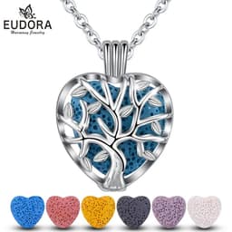 image-Eudora 20mm Lava Necklace Pendant Heart Volcanic Stone Tree of life Cage Pendant Necklace For DIY Essential Oil Perfume KFC10N20