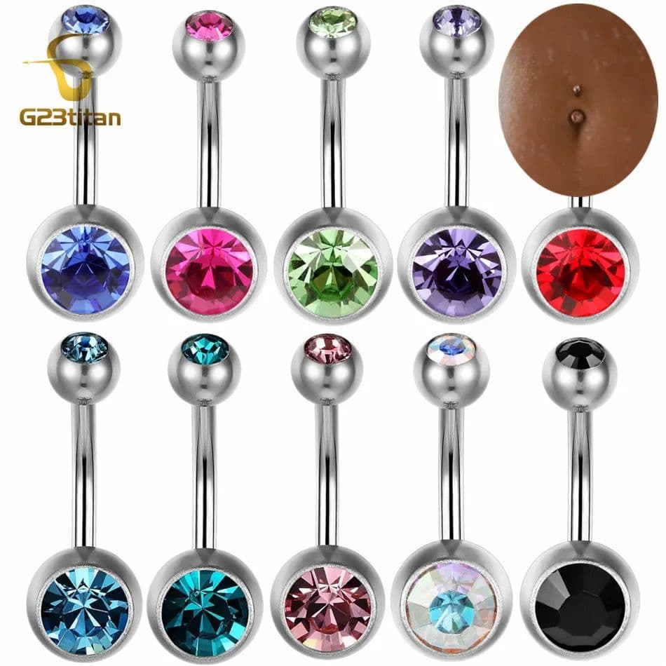 image-G23titan 15 Colors Medical Titanium Zirconia Navel Piercing Barbell Surgical Steel Belly Button Rings Top Quality Body Jewelry