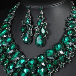 image-Luxury Exquisite Water Drop Green Crystal Jewelry Sets For Women Wedding Party Jewelry Accessories Stud Earrings & Necklace Set