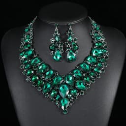 image-Luxury Exquisite Water Drop Green Crystal Jewelry Sets For Women Wedding Party Jewelry Accessories Stud Earrings & Necklace Set