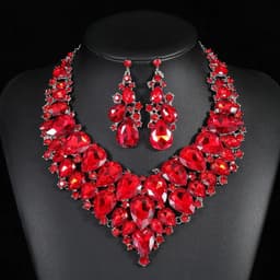 image-Luxury Exquisite Water Drop Green Crystal Jewelry Sets For Women Wedding Party Jewelry Accessories Stud Earrings & Necklace Set