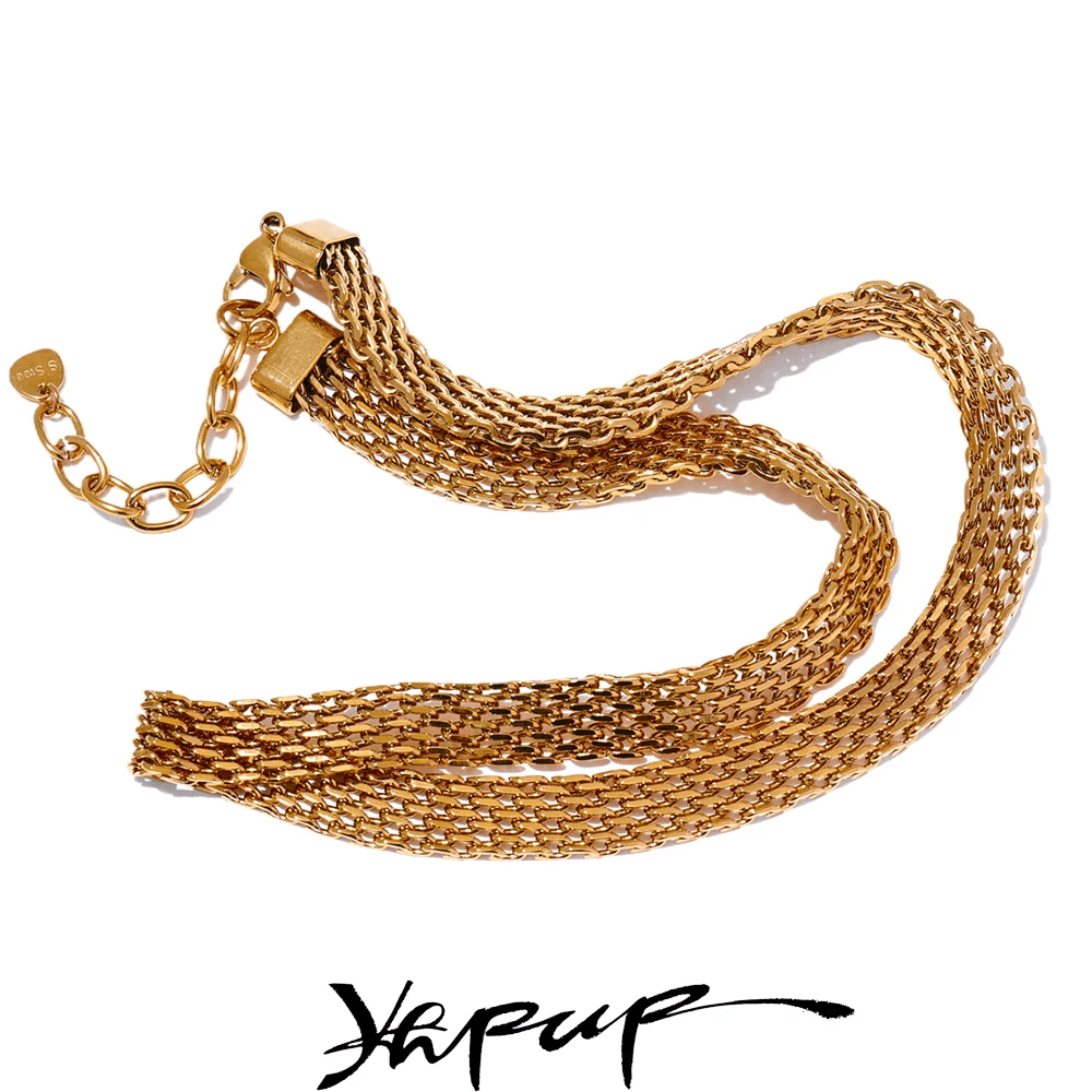 image-Yhpup Waterproof Stainless Steel Metal Cuban Chain Wide Neck Necklace Gold Silver Color Trendy Texture Statement Jewelry Gift