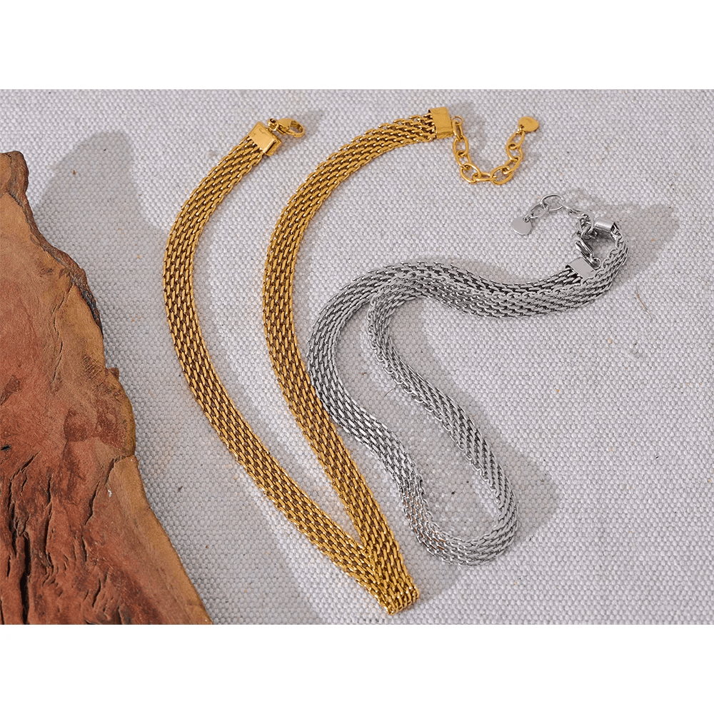 image-Yhpup Waterproof Stainless Steel Metal Cuban Chain Wide Neck Necklace Gold Silver Color Trendy Texture Statement Jewelry Gift