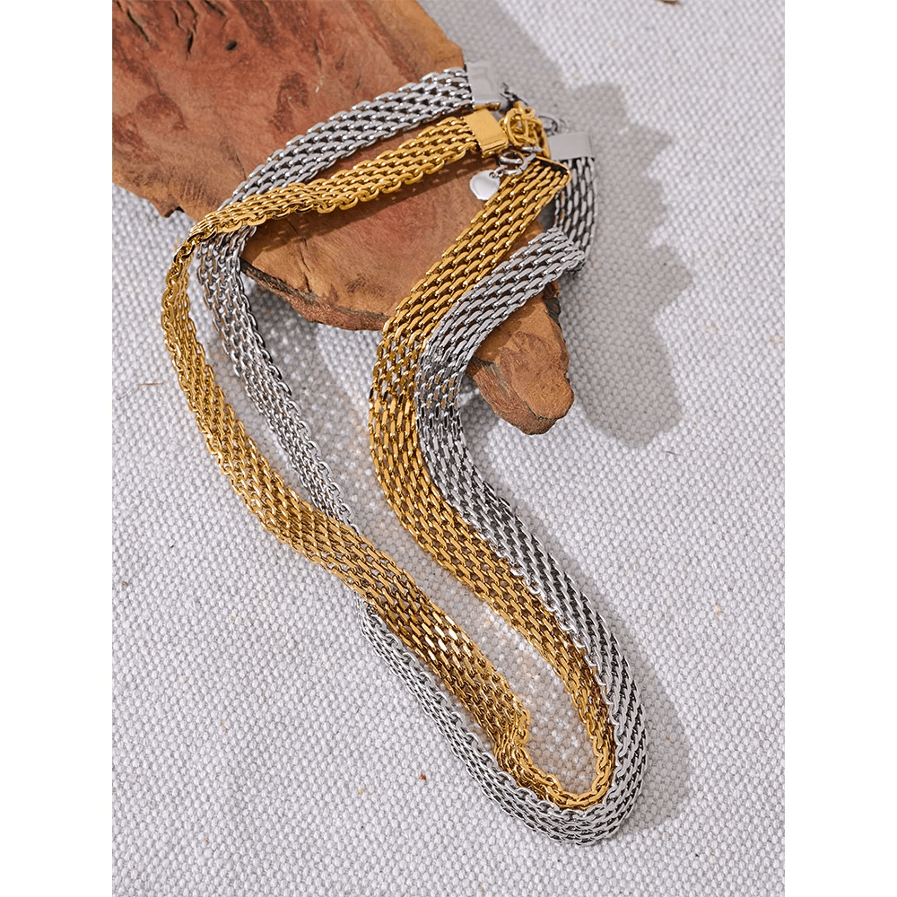 image-Yhpup Waterproof Stainless Steel Metal Cuban Chain Wide Neck Necklace Gold Silver Color Trendy Texture Statement Jewelry Gift