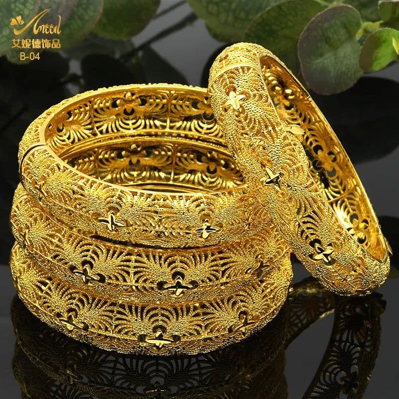 image-ANIID Dubai 24K Gold Color Bracelets For Women Luxury Jewelry Designers Indian Bangles African Arabic Wholesale Wedding Bridal