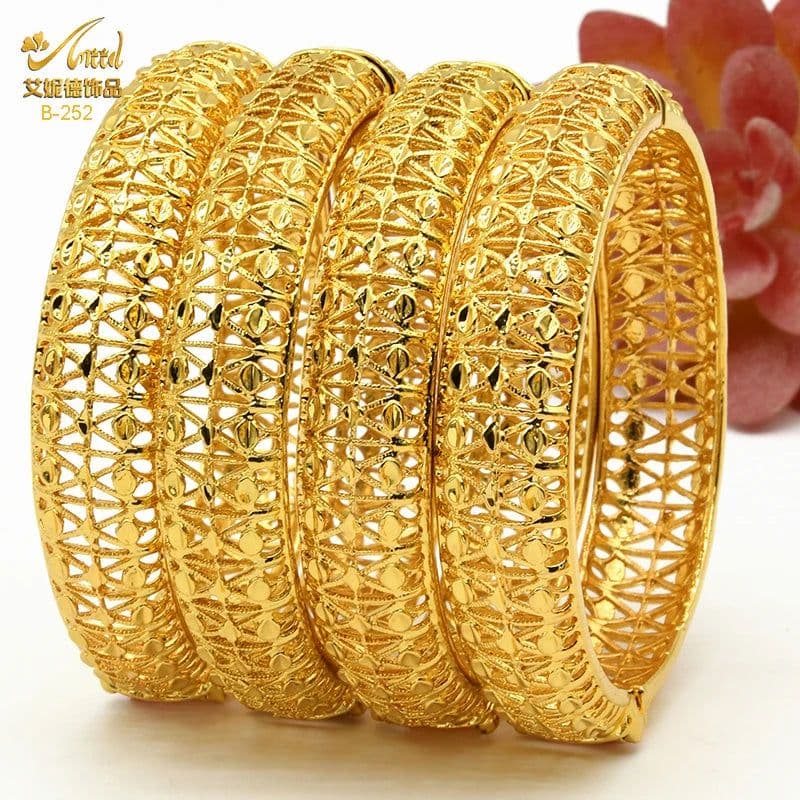 image-ANIID Dubai 24K Gold Color Bracelets For Women Luxury Jewelry Designers Indian Bangles African Arabic Wholesale Wedding Bridal