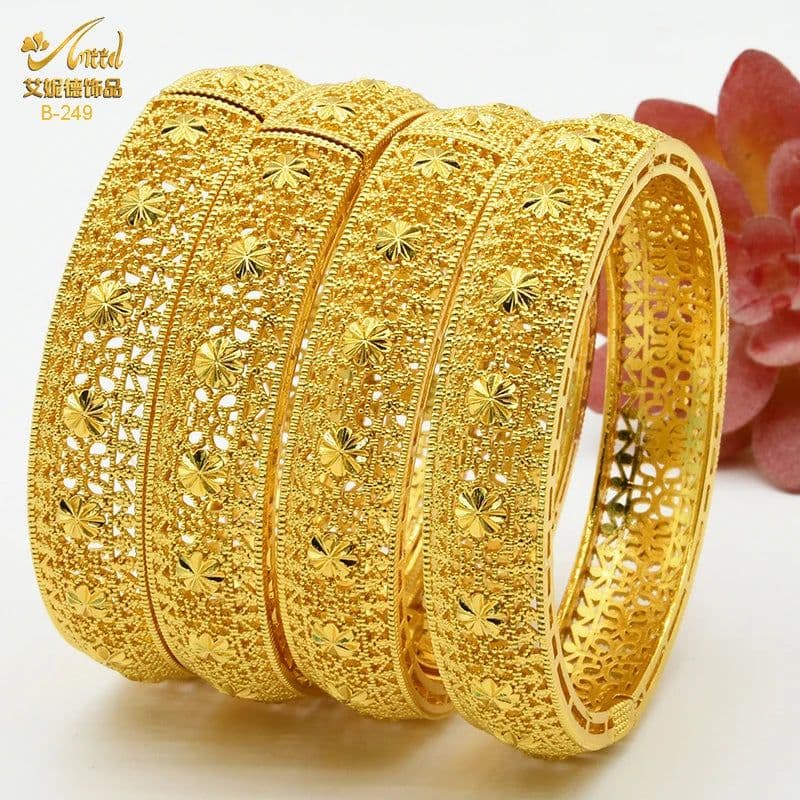 image-ANIID Dubai 24K Gold Color Bracelets For Women Luxury Jewelry Designers Indian Bangles African Arabic Wholesale Wedding Bridal