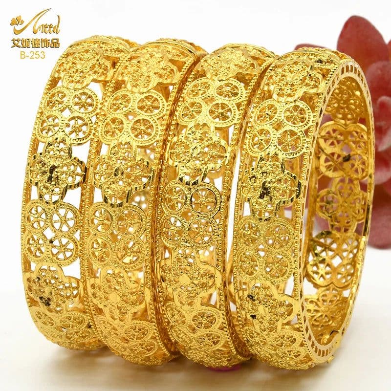 image-ANIID Dubai 24K Gold Color Bracelets For Women Luxury Jewelry Designers Indian Bangles African Arabic Wholesale Wedding Bridal