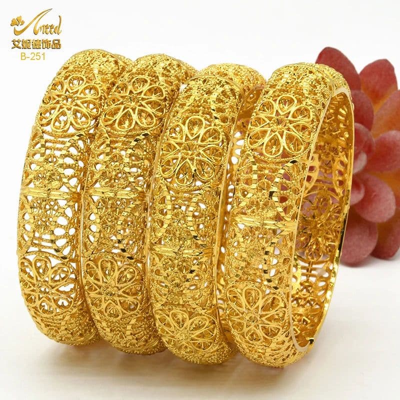image-ANIID Dubai 24K Gold Color Bracelets For Women Luxury Jewelry Designers Indian Bangles African Arabic Wholesale Wedding Bridal