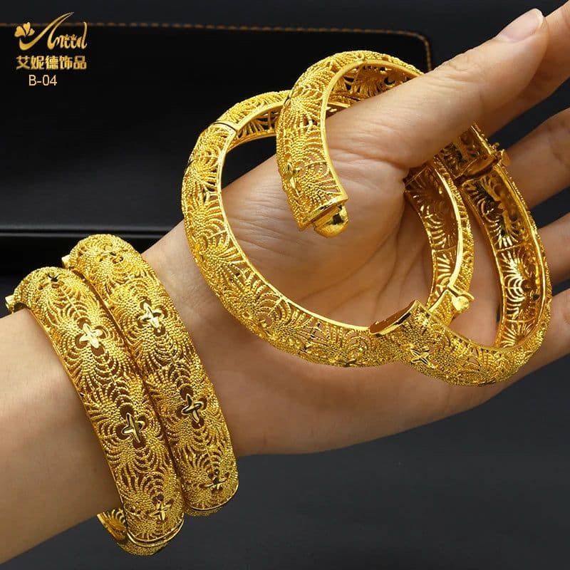 image-ANIID Dubai 24K Gold Color Bracelets For Women Luxury Jewelry Designers Indian Bangles African Arabic Wholesale Wedding Bridal