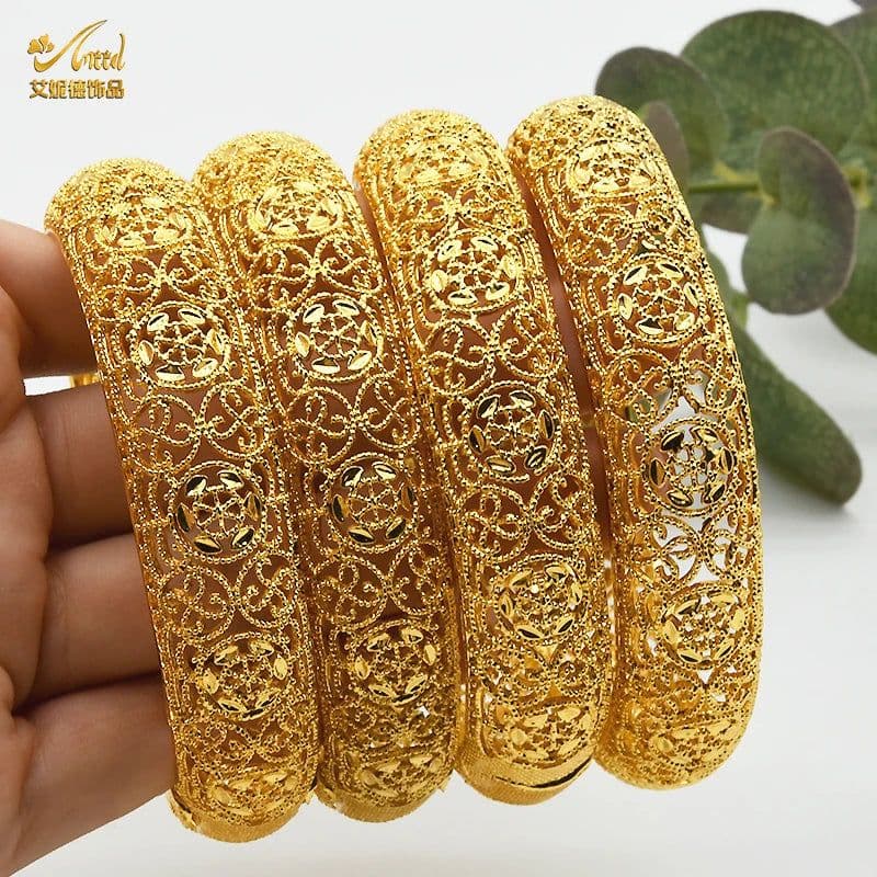 image-ANIID Dubai 24K Gold Color Bracelets For Women Luxury Jewelry Designers Indian Bangles African Arabic Wholesale Wedding Bridal