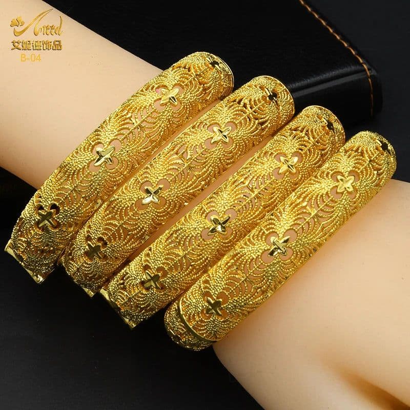 image-ANIID Dubai 24K Gold Color Bracelets For Women Luxury Jewelry Designers Indian Bangles African Arabic Wholesale Wedding Bridal