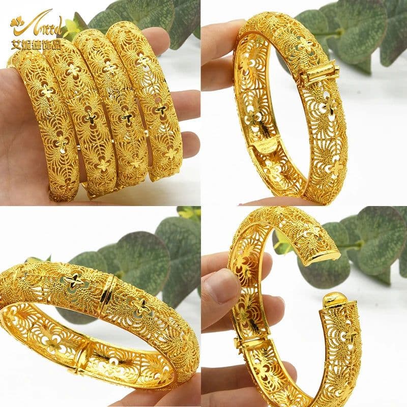 image-ANIID Dubai 24K Gold Color Bracelets For Women Luxury Jewelry Designers Indian Bangles African Arabic Wholesale Wedding Bridal