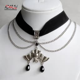 image-Gothic Black Velvet Choker Bat Necklace Victorian Creativity Gorgeous Punk Jewelry Fashion Party Women Halloween Gift