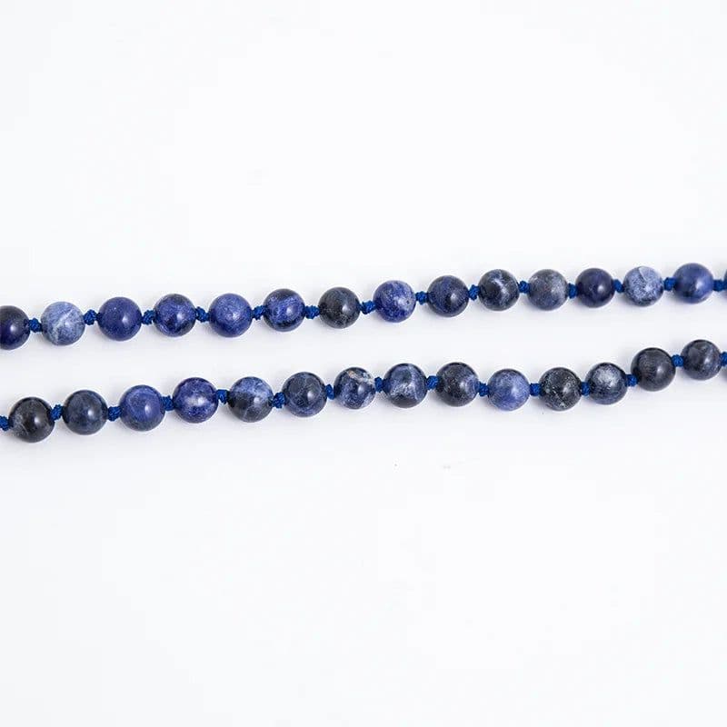image-108 Mala Natural Sodalite Lapis Lazuli Handmade Beaded Knot Meditation Yoga Anniversary Big Buddha Head Tassel Long Necklace