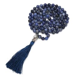 image-108 Mala Natural Sodalite Lapis Lazuli Handmade Beaded Knot Meditation Yoga Anniversary Big Buddha Head Tassel Long Necklace