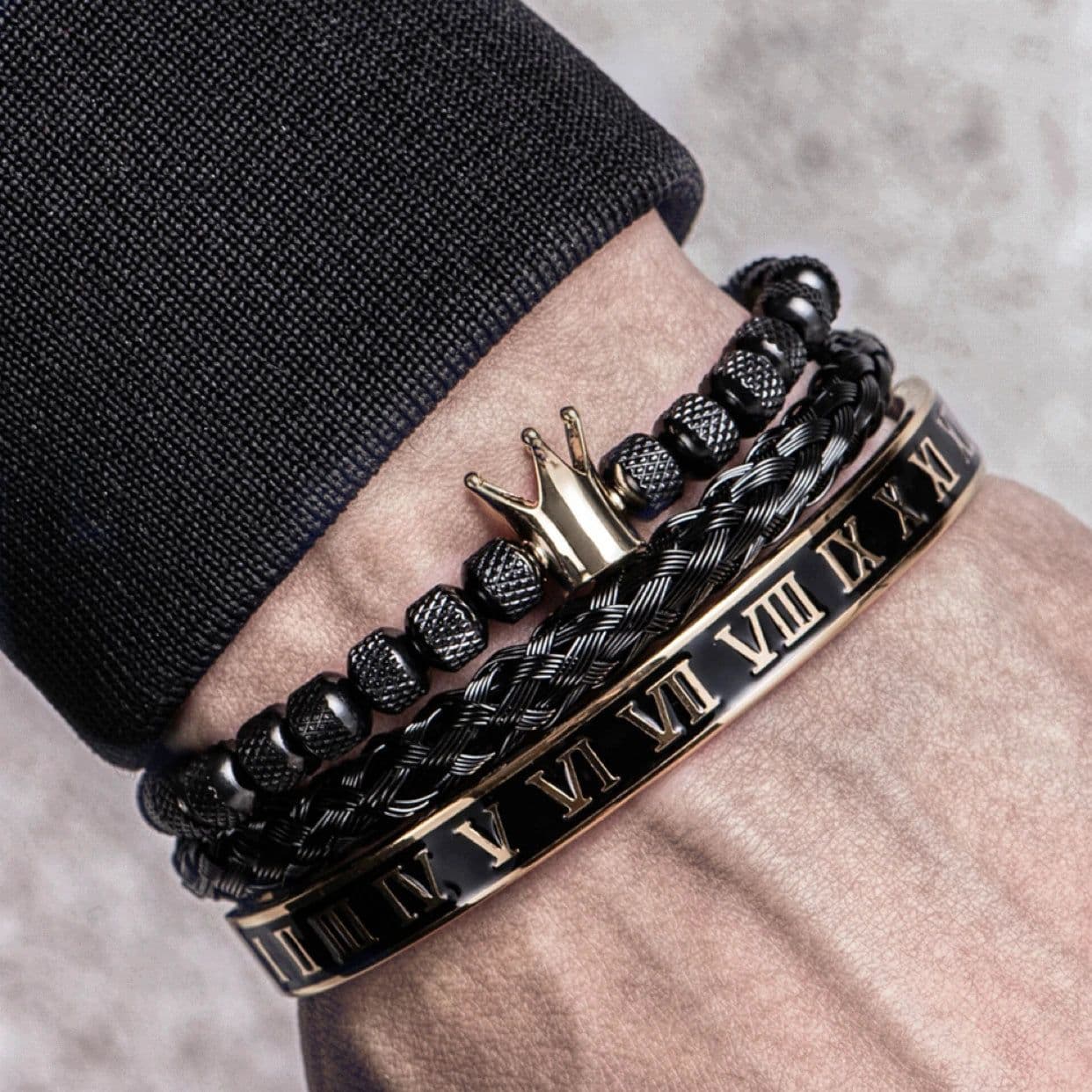 image-Luxury Enamel Roman Bracelet Royal Crown Charm Men Stainless Steel Geometry Pulseiras Open Adjustable Bracelets Couple Jewelry