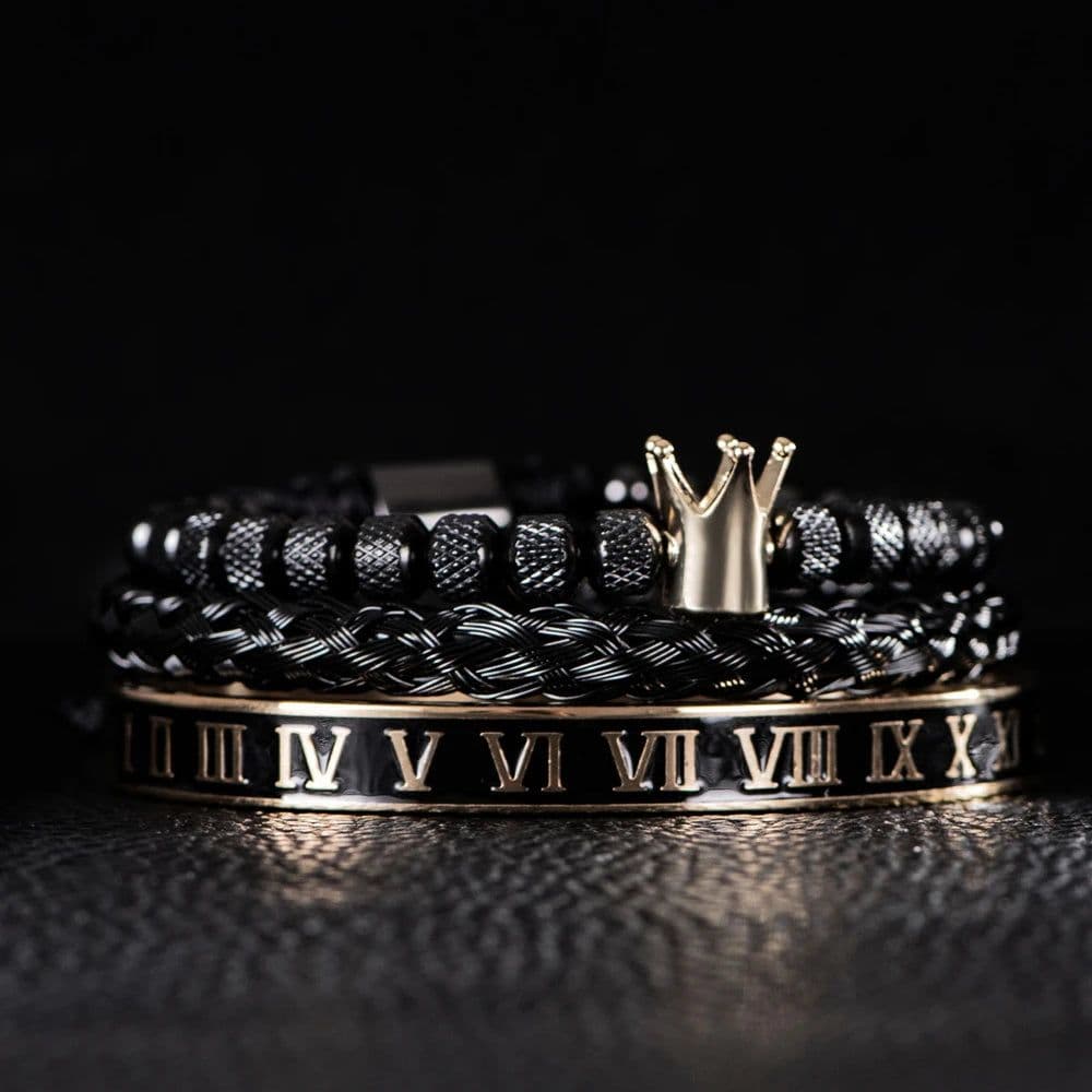 image-Luxury Enamel Roman Bracelet Royal Crown Charm Men Stainless Steel Geometry Pulseiras Open Adjustable Bracelets Couple Jewelry
