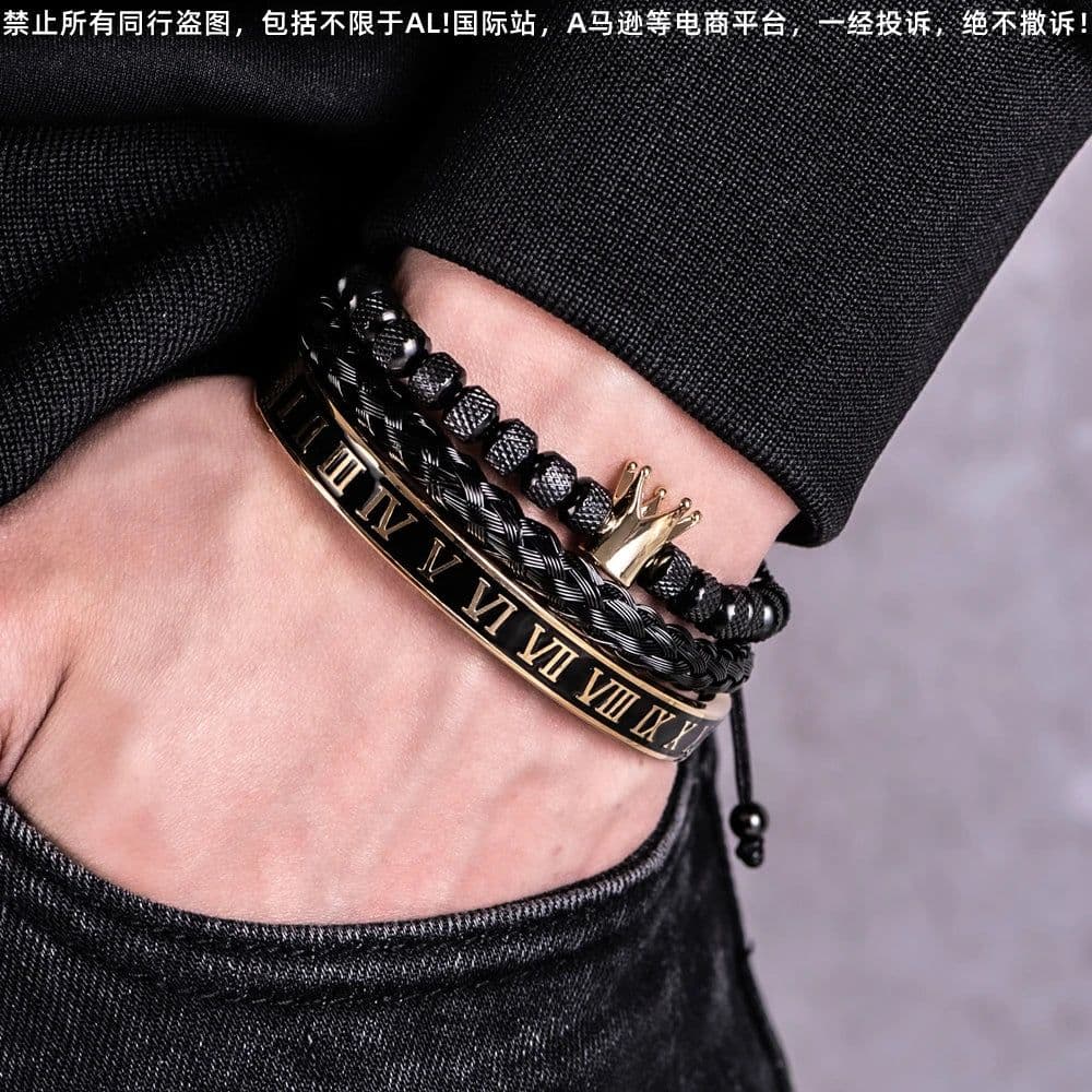 image-Luxury Enamel Roman Bracelet Royal Crown Charm Men Stainless Steel Geometry Pulseiras Open Adjustable Bracelets Couple Jewelry