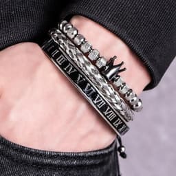 image-Luxury Enamel Roman Bracelet Royal Crown Charm Men Stainless Steel Geometry Pulseiras Open Adjustable Bracelets Couple Jewelry