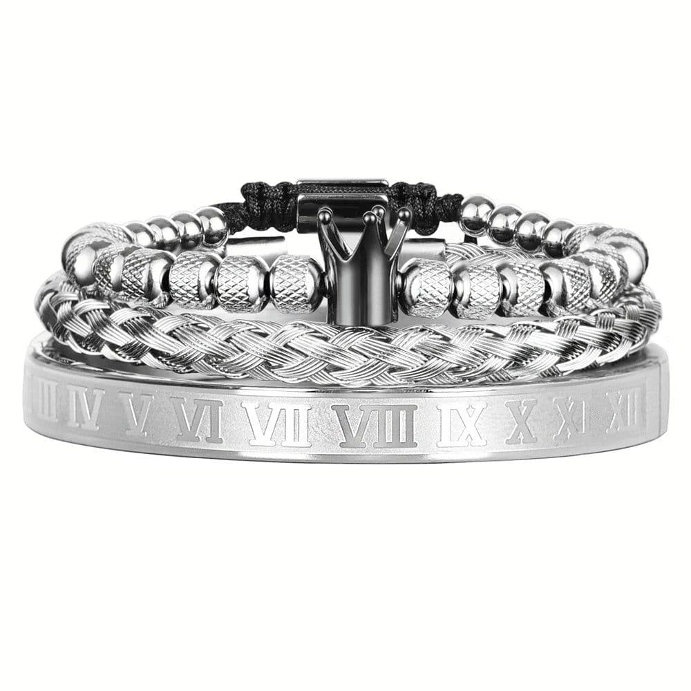image-Luxury Enamel Roman Bracelet Royal Crown Charm Men Stainless Steel Geometry Pulseiras Open Adjustable Bracelets Couple Jewelry