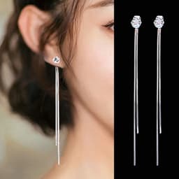 image-Drop Zircon Long Tassel Earrings Female Rhinestone Wedding Pendant Earrings Party Jewelry Silver Color Fashion Ear Accessories