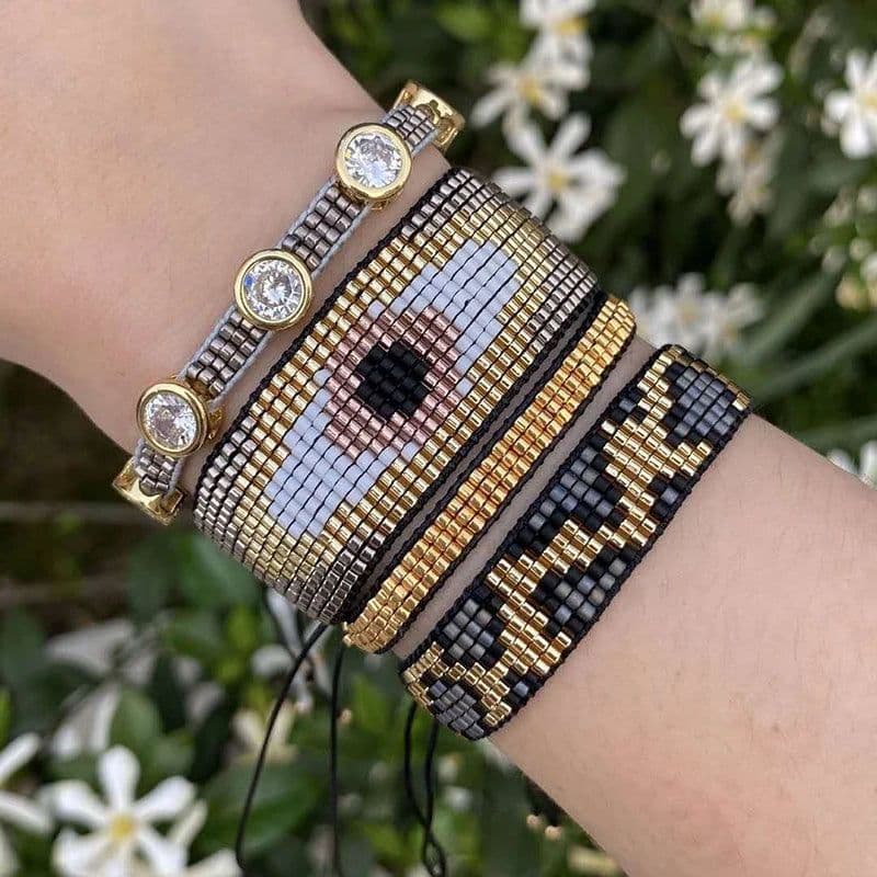image-BLUESTAR Boho Bracelet MIYUKI Bracelet For Women Leopard Grain Pulseras Mujer Moda Turkish Eye Handmade Braided Gift