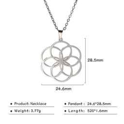 image-LIKGREAT Flower of Life Pendant Necklace for Women Mandala Chakra Hollow Stainless Steel Charms Jewelry Geometry Amulet Gift