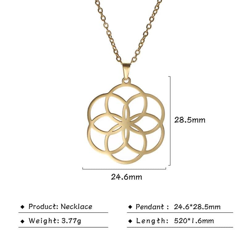 image-LIKGREAT Flower of Life Pendant Necklace for Women Mandala Chakra Hollow Stainless Steel Charms Jewelry Geometry Amulet Gift