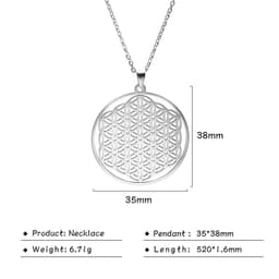 image-LIKGREAT Flower of Life Pendant Necklace for Women Mandala Chakra Hollow Stainless Steel Charms Jewelry Geometry Amulet Gift