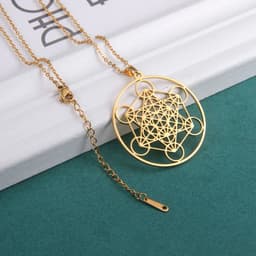 image-LIKGREAT Flower of Life Pendant Necklace for Women Mandala Chakra Hollow Stainless Steel Charms Jewelry Geometry Amulet Gift