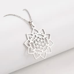 image-LIKGREAT Flower of Life Pendant Necklace for Women Mandala Chakra Hollow Stainless Steel Charms Jewelry Geometry Amulet Gift