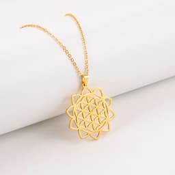 image-LIKGREAT Flower of Life Pendant Necklace for Women Mandala Chakra Hollow Stainless Steel Charms Jewelry Geometry Amulet Gift