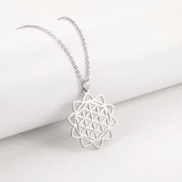 image-LIKGREAT Flower of Life Pendant Necklace for Women Mandala Chakra Hollow Stainless Steel Charms Jewelry Geometry Amulet Gift