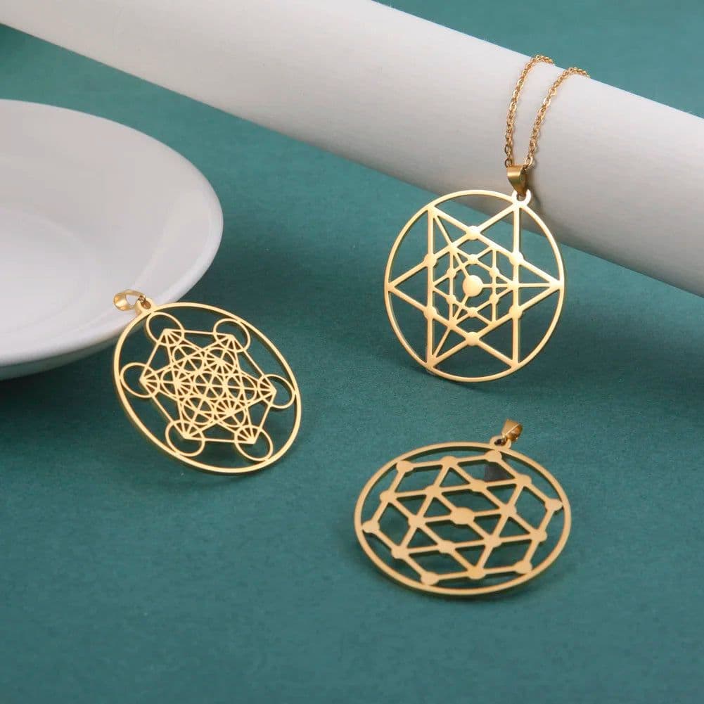 image-LIKGREAT Flower of Life Pendant Necklace for Women Mandala Chakra Hollow Stainless Steel Charms Jewelry Geometry Amulet Gift
