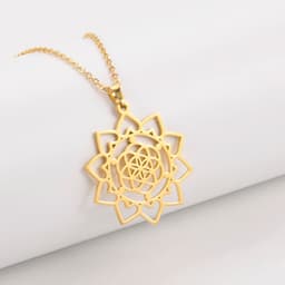 image-LIKGREAT Flower of Life Pendant Necklace for Women Mandala Chakra Hollow Stainless Steel Charms Jewelry Geometry Amulet Gift