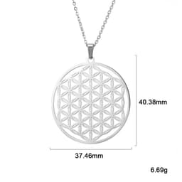 image-LIKGREAT Flower of Life Pendant Necklace for Women Mandala Chakra Hollow Stainless Steel Charms Jewelry Geometry Amulet Gift