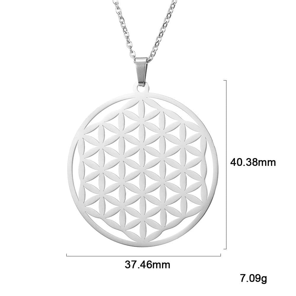 image-LIKGREAT Flower of Life Pendant Necklace for Women Mandala Chakra Hollow Stainless Steel Charms Jewelry Geometry Amulet Gift