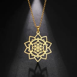 image-LIKGREAT Flower of Life Pendant Necklace for Women Mandala Chakra Hollow Stainless Steel Charms Jewelry Geometry Amulet Gift