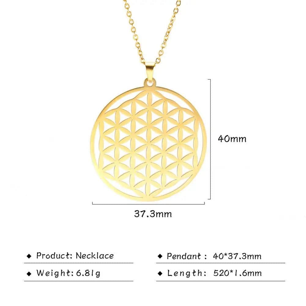 image-LIKGREAT Flower of Life Pendant Necklace for Women Mandala Chakra Hollow Stainless Steel Charms Jewelry Geometry Amulet Gift