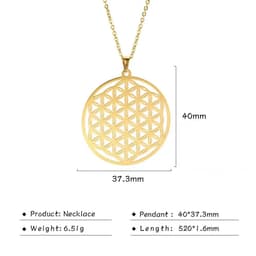 image-LIKGREAT Flower of Life Pendant Necklace for Women Mandala Chakra Hollow Stainless Steel Charms Jewelry Geometry Amulet Gift
