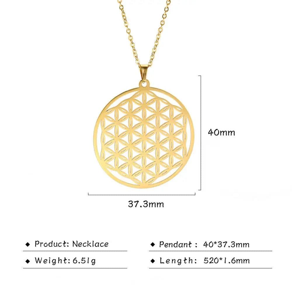 image-LIKGREAT Flower of Life Pendant Necklace for Women Mandala Chakra Hollow Stainless Steel Charms Jewelry Geometry Amulet Gift