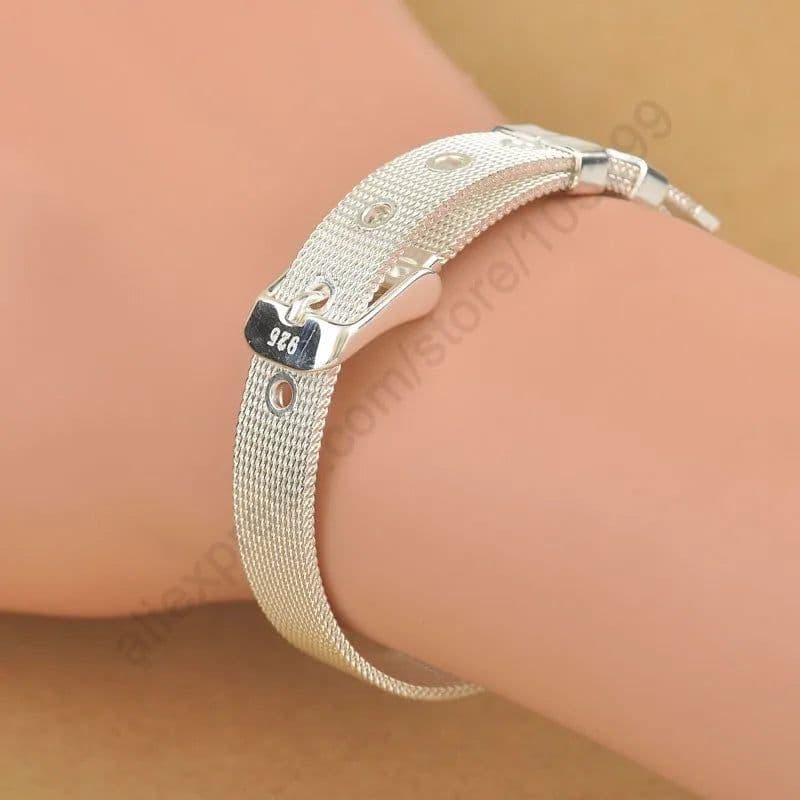 image-Fashionable Belt Design Pure 925 Sterling Silver Fine Jewelry Bracelet 2 Size Options For Woman Man