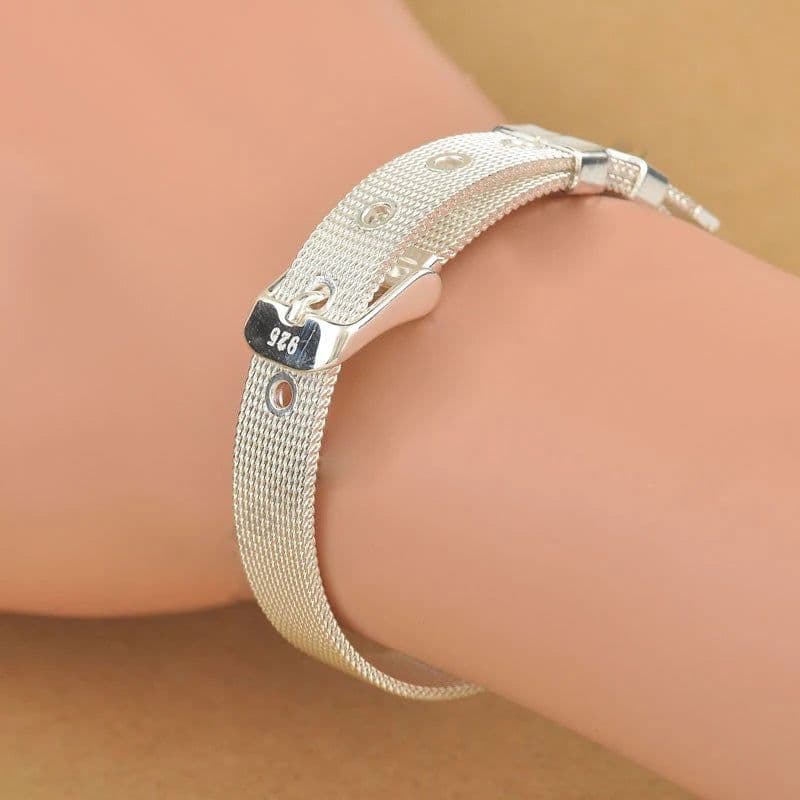 image-Fashionable Belt Design Pure 925 Sterling Silver Fine Jewelry Bracelet 2 Size Options For Woman Man