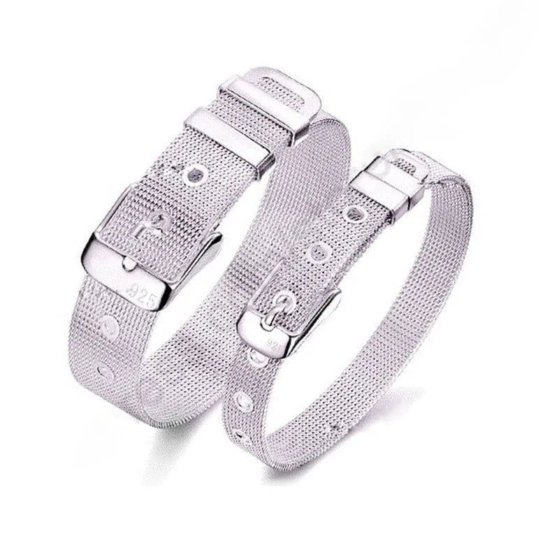 image-Fashionable Belt Design Pure 925 Sterling Silver Fine Jewelry Bracelet 2 Size Options For Woman Man