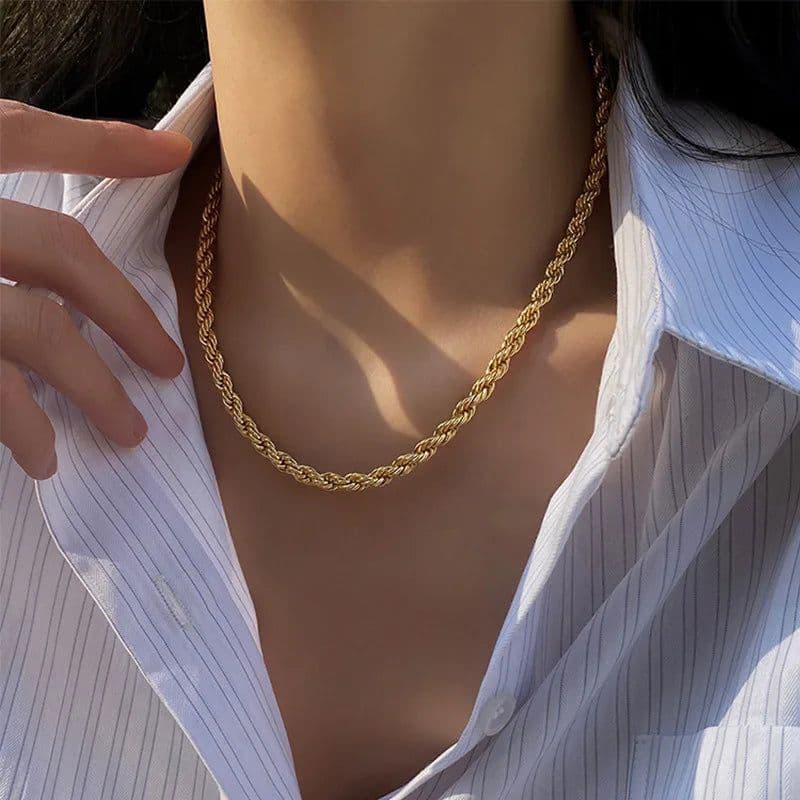 image-5mm stainless steel Gothic metal Twisted rope Chain Necklaces Simple men's and women's necklaces Jewelry wholesale