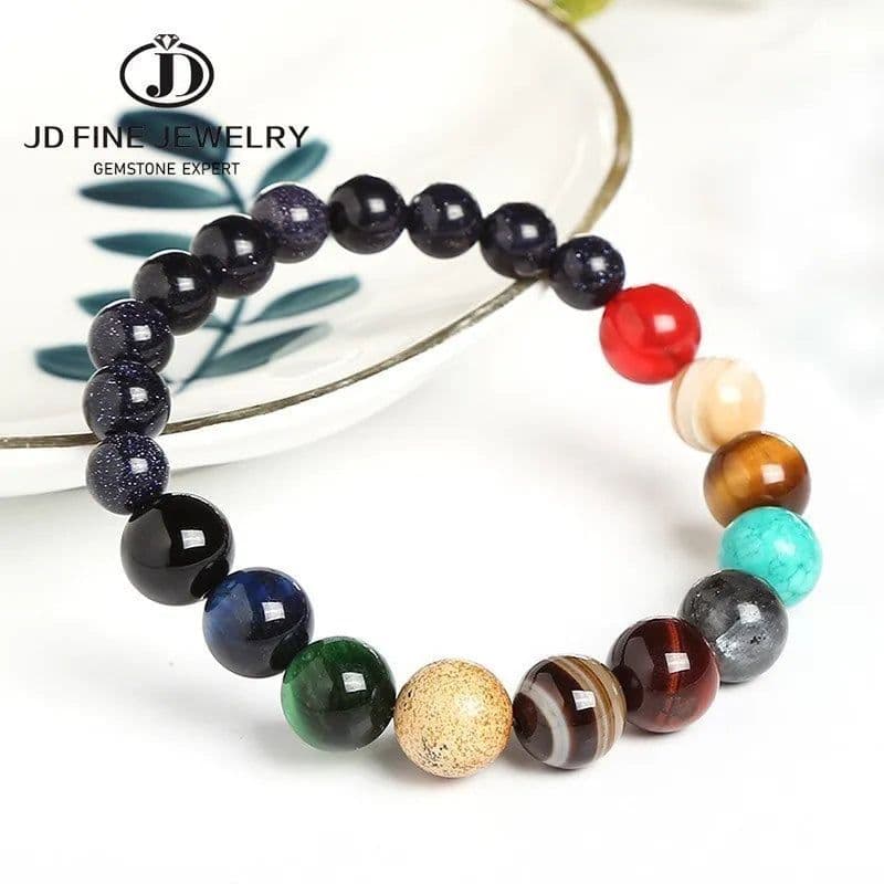 image-JD Natural Stone Eight Planets Bead Bracelets Men Women Universe Seven Chakra Bangle Yoga Energy Galaxy Solar Wristband Jewelry